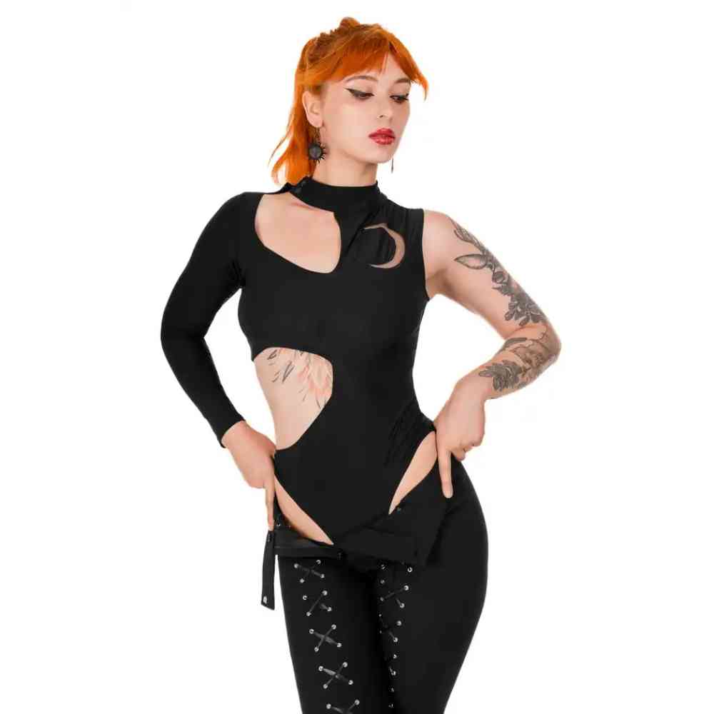 Restyle - Moon Army Asymmetric Bodysuit - Zwart